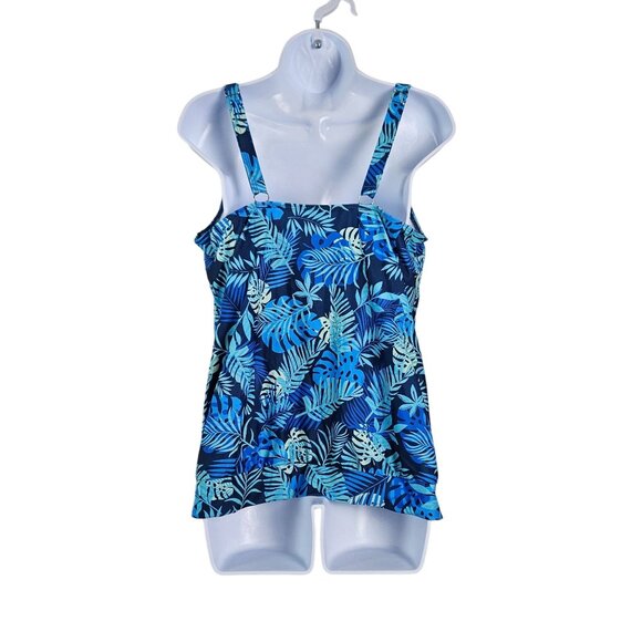 Aqua Eve Womens Size XL Tropical Leaf Print Tankini Set Boy Shorts W/Drawstring - Picture 3 of 10